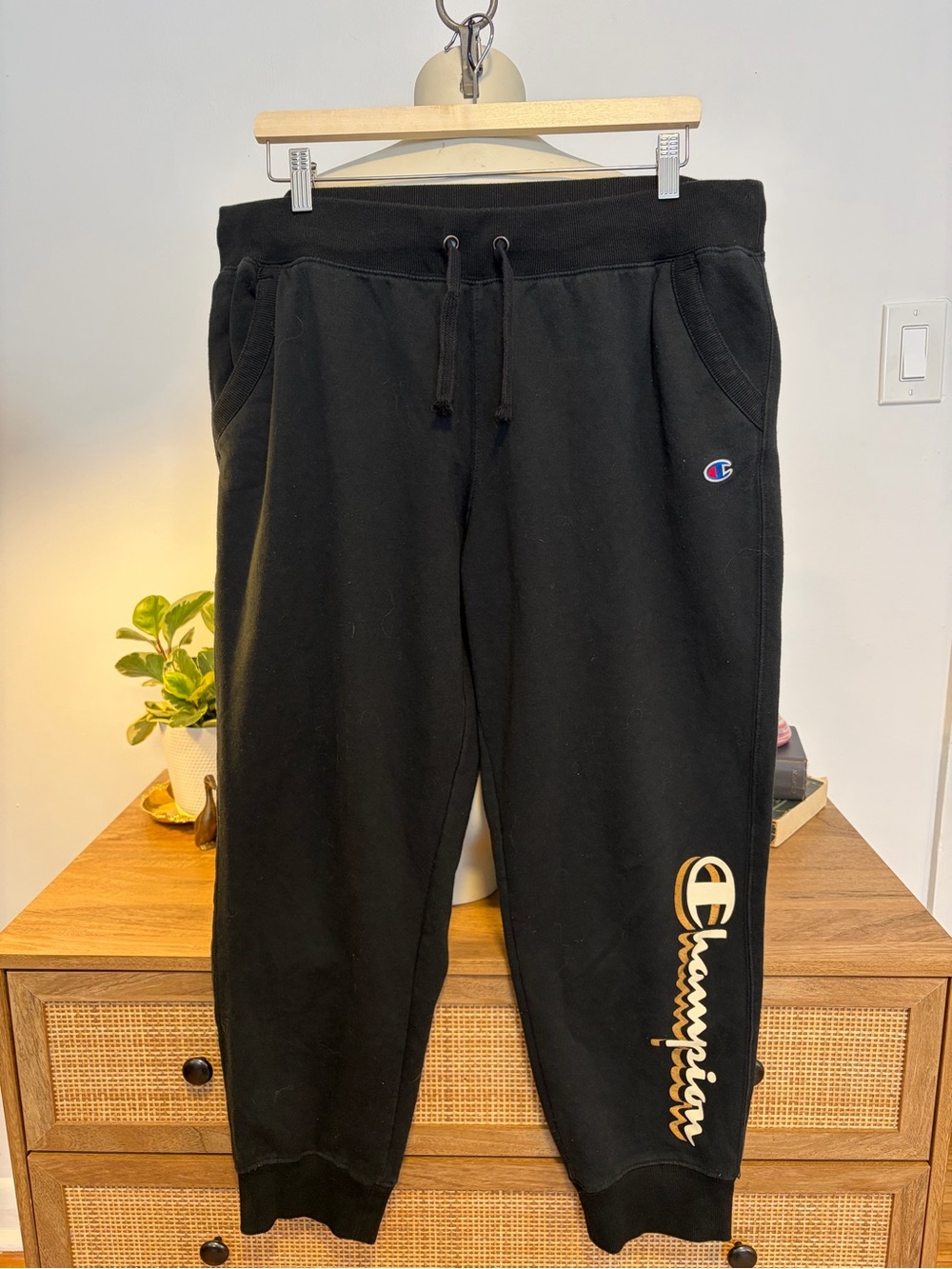 Champion Black Logo Jogger Sweatpants Size XL
